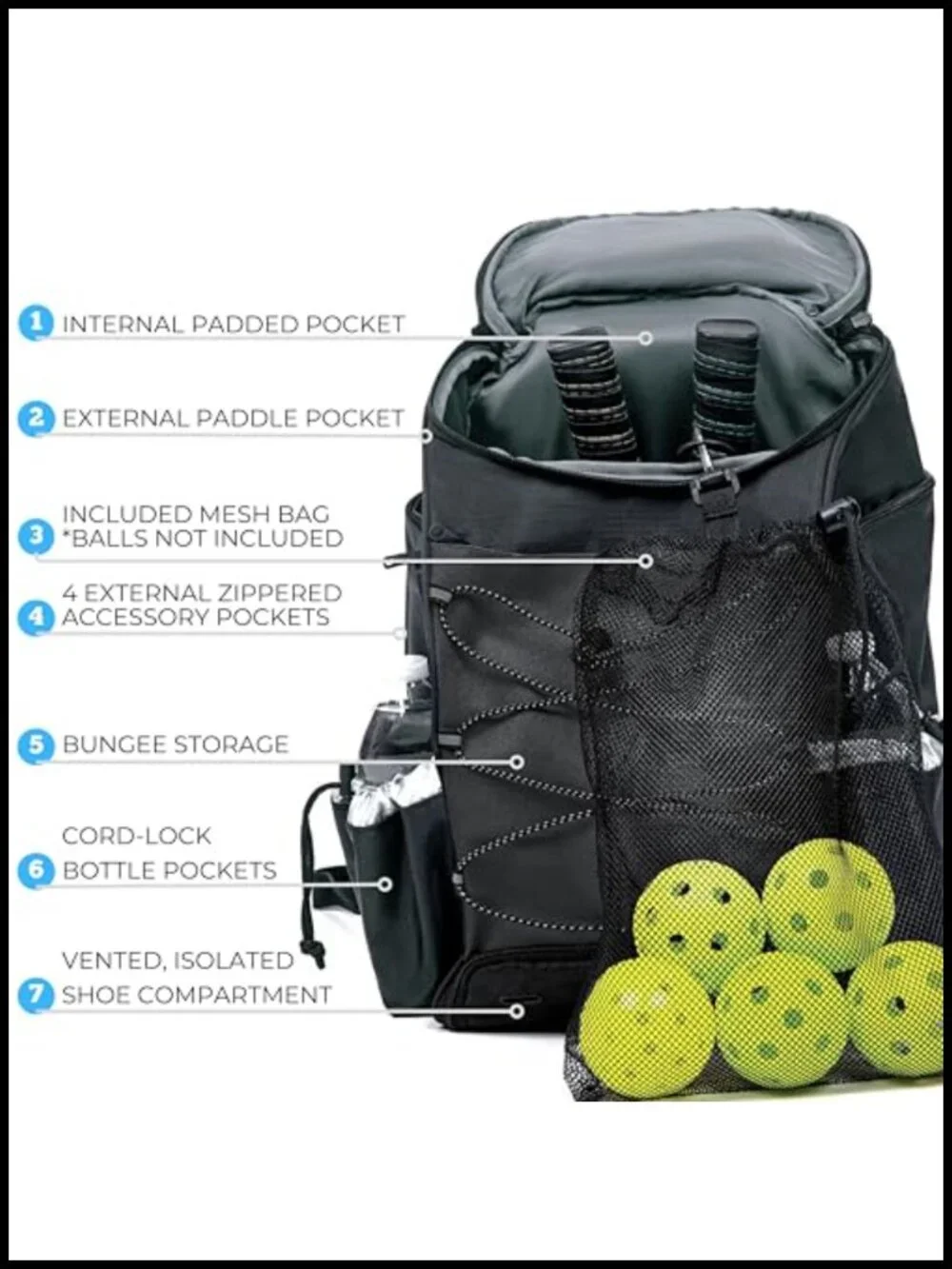 35L Pickleball Backpack with Paddle Compartment & Shoe Pocket